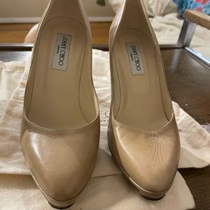 Jimmy Choo nude platform pumps preowned excellent condition size 39 1/2 US9